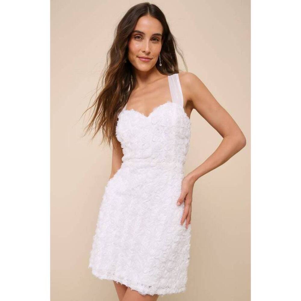 Lulus Delicate Wonder White 3d Floral Tie-back Sleeveless Mini Dress